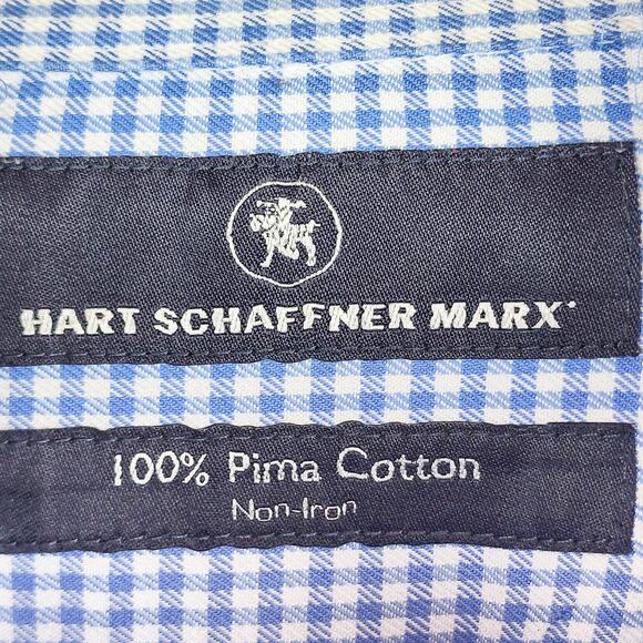 Hart Schaffner Marx Long Sleeve Shirt Men's Button Up White Blue Checkered 17.5 - Picture 5 of 9